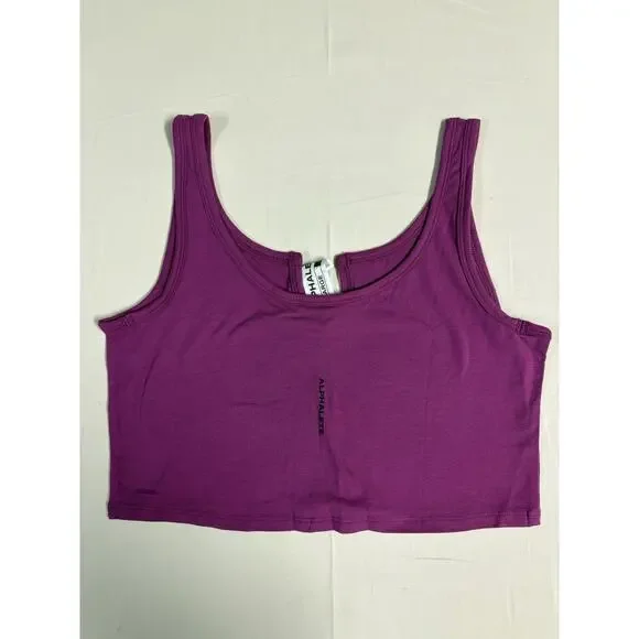 Alphalete Women’s OT Slit Tank Top Cropped Purple Size Large Athletic Gym NEW - Picture 5 of 6